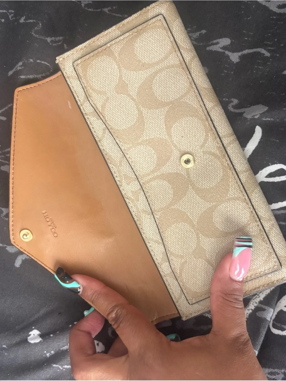 Coach Signature Envelope Clutch in Beige and Cream Leather